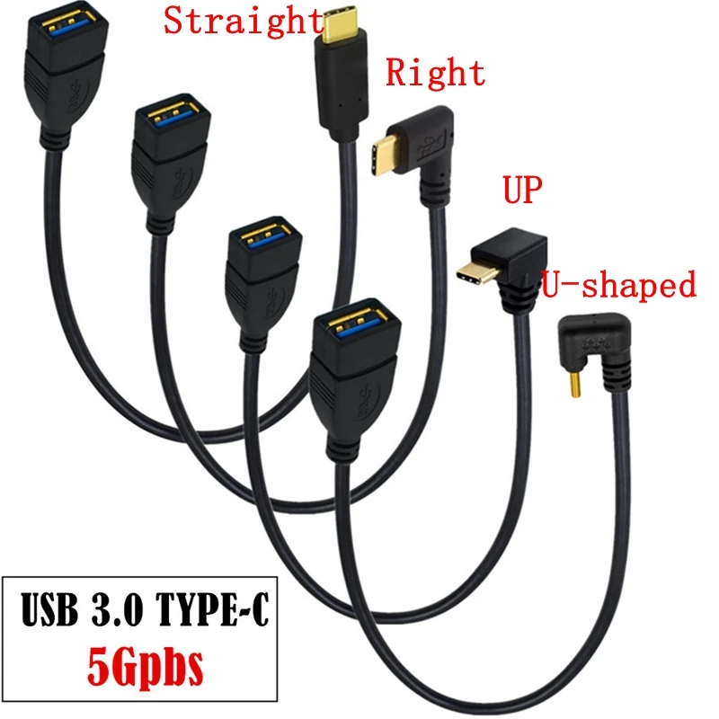 Angled USB-C to USB Female OTG Data Cable, 25CM
