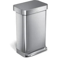 Hands-Free Kitchen Trash Can 45L Rectangular Soft-Close Lid Brushed Stainless Steel Step Pedal Silent Close Liner Pocket Durable 2