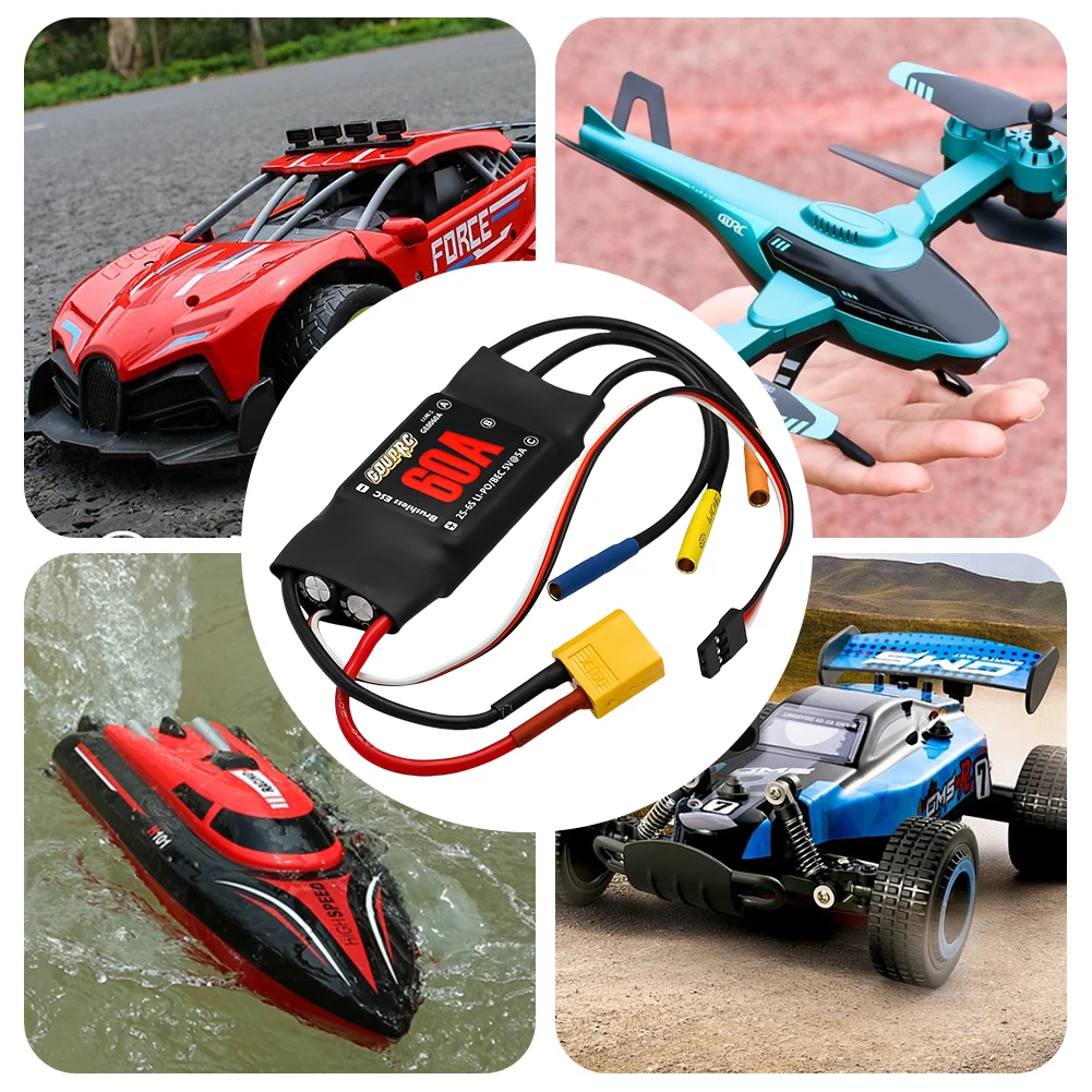 60A Brushless Electronic Controller 2-6S Electric Speed Controller with 5V/7A BEC & XT60 Plugs for RC Drone