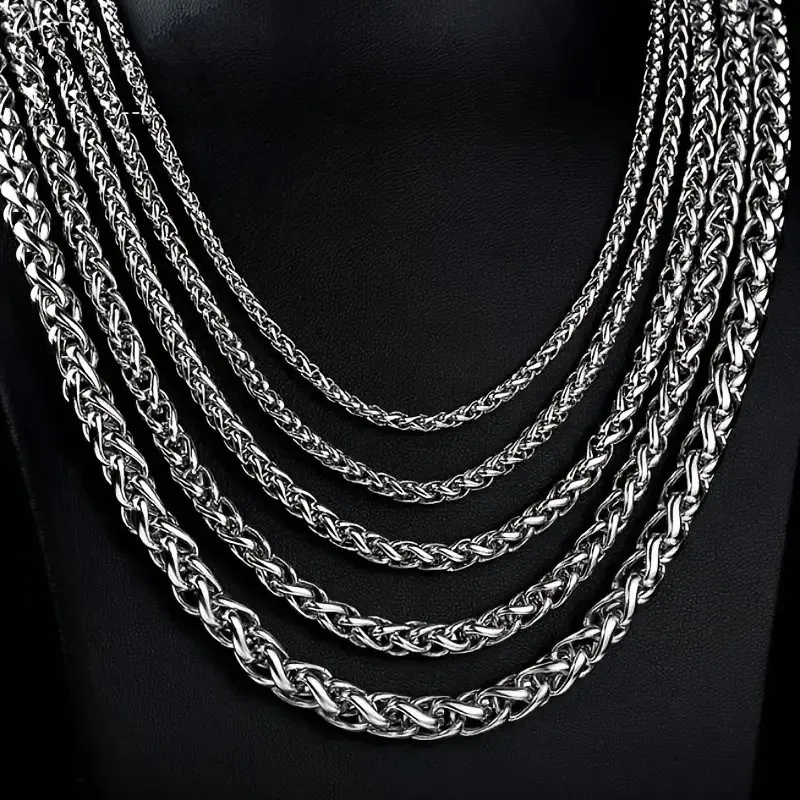 3/4/6MM Stainless Steel Flower Basket Chain Necklaces Silver Color Braided Wheat Chain For Women Men Minimalist Jewelry