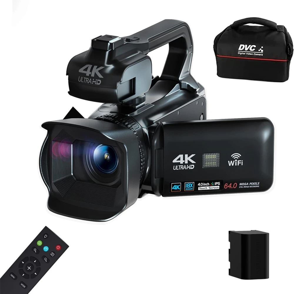 Câmera de Vídeo Digital com Foco Automático 4k Filmadora 64mp Youtube Live Stream Girar 4.0 Touch Screen Vlog Recorder 18x Wifi Webcam