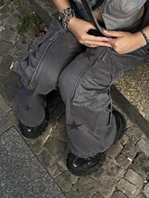 SUCHCUTE Y2K Streetwear Pockets Up Cargo Jeans Grey Star Print Low Rise Gothic Straight Pants Denim Grunge Baggy Pant Vintage 