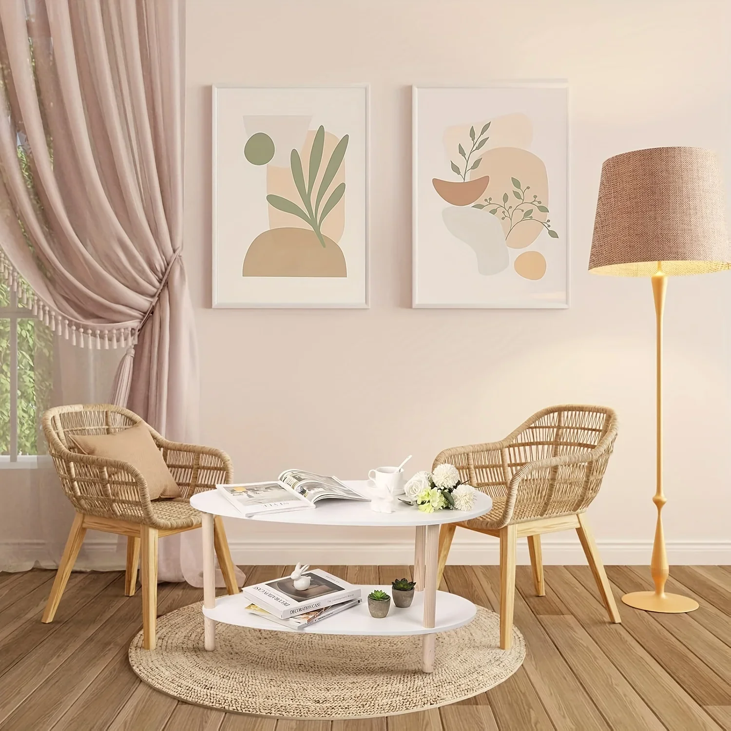 Oval Coffee Table, Small Wood Coffee Table For Living Room,