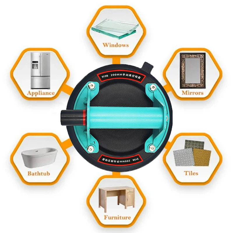 8 Inch Vacuum Suction Cup 200Kg Carrying Capacity Heavy Duty Glass Suction Cup Lifter for Granite Tile Glass Manual Lifting