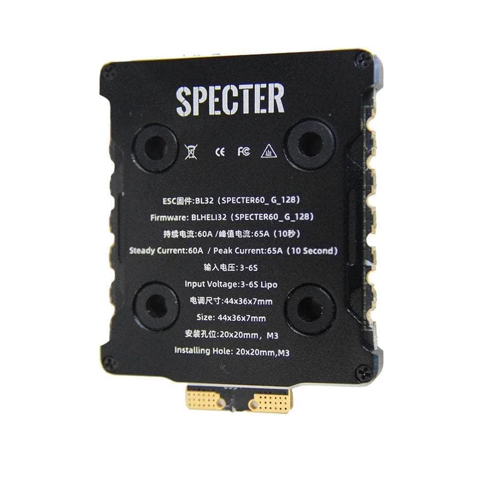 Détail des soudures et du dissipateur thermique du contrôleur de vitesse HGLRC Specter 60A 4-en-1 32 bits ESC