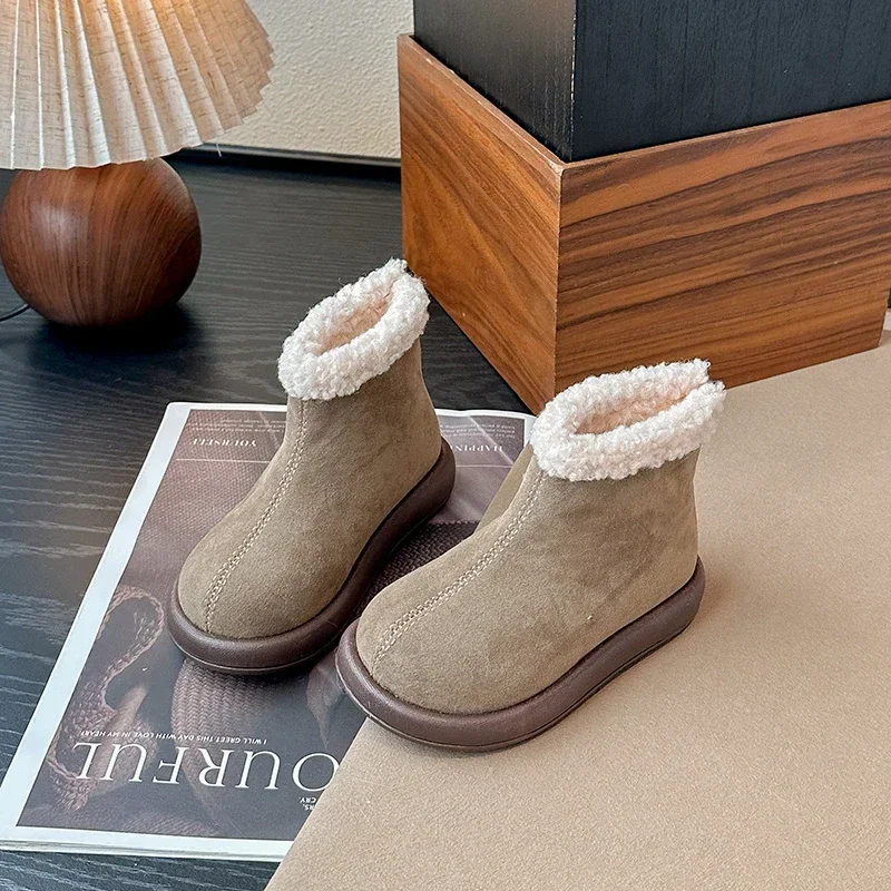 Fashion Girls Causal Boots Winter Simple Kids Plush Snow Boots for Boys Outdoor Warm Children's Thermal Boots Versatile Zipper