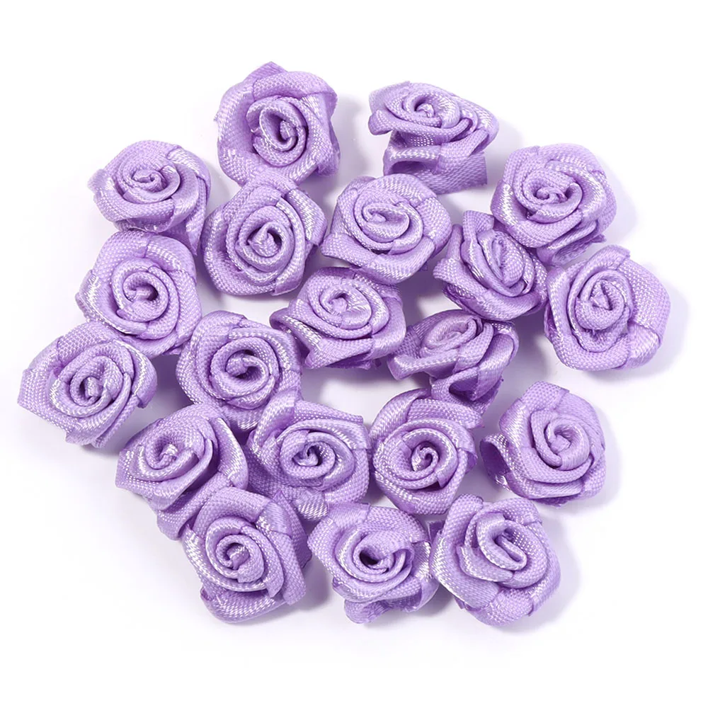 Set of 20 Mini Pink Satin Ribbon Roses for Craft and Party Decoration