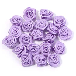 Set of 20 Mini Pink Satin Ribbon Roses for Craft and Party Decoration (Purple)