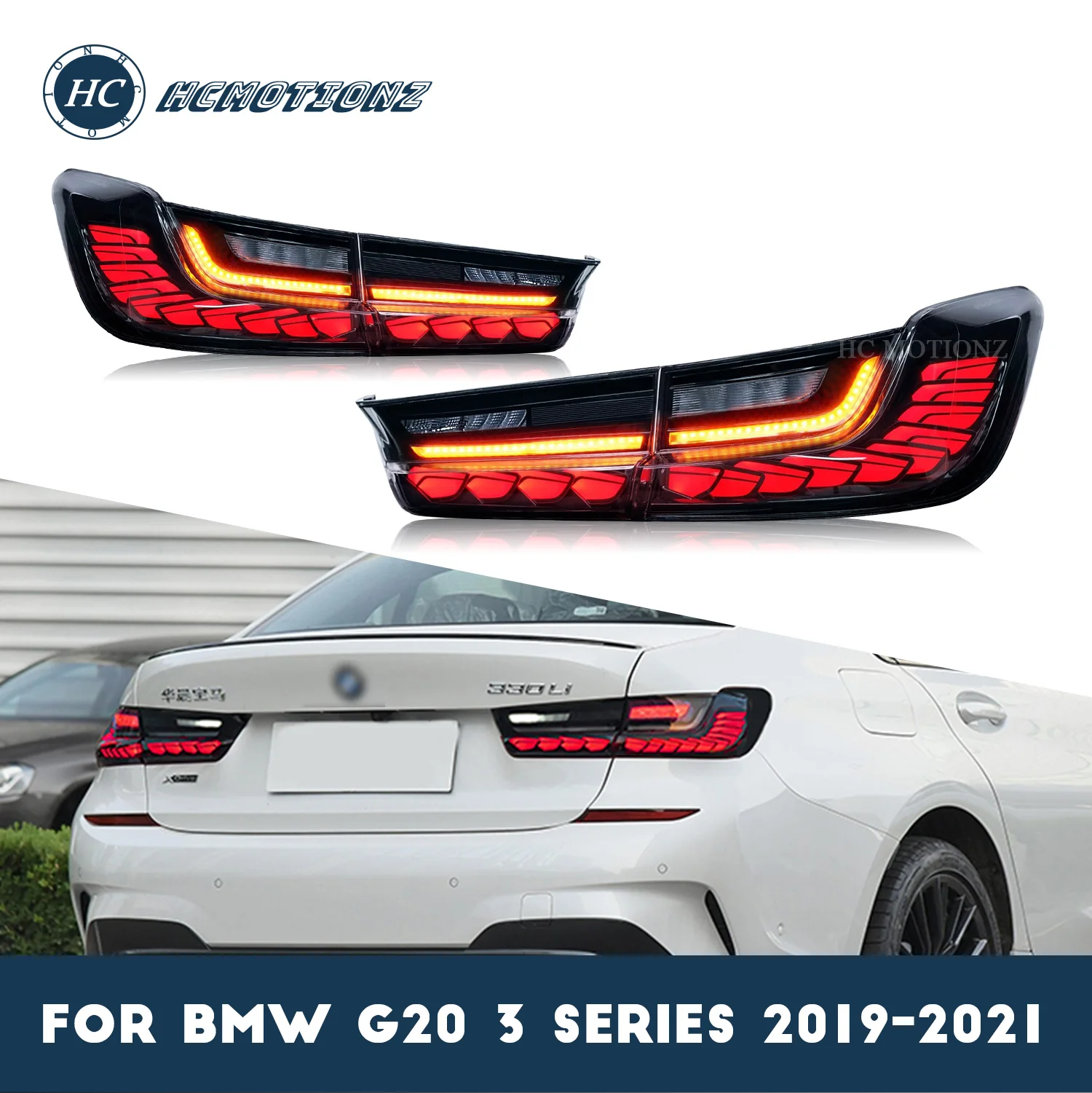 

HCMOTIONZ LED Tail Lights Assembly for BMW 3 Series 2019 2020 2021 G20 G80 M3 Sedan Rear Lamps Start UP Animation Back Lights