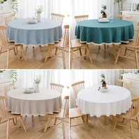 Large Round Tablecloth Waterproof And Oil-Proof Solid Color Cotton And Linen Tablecloth 1
