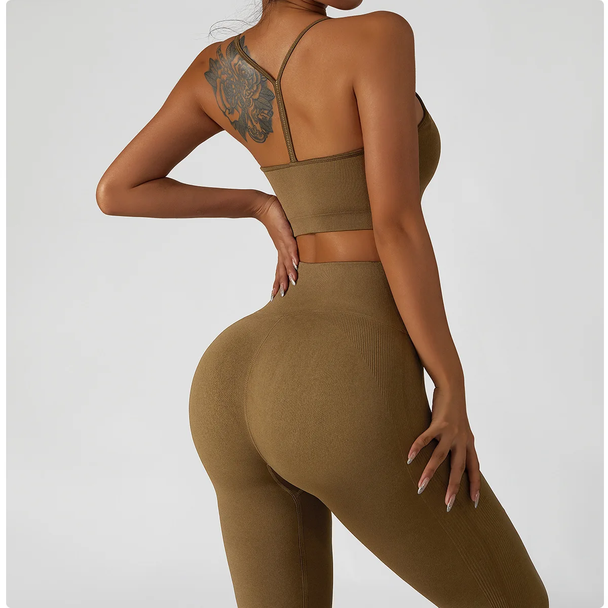

Seamless Yoga Suit for Women Outdoor Training Running Sports Fitness Wear Camisole Top High Waist Waist Leggings Two Piece