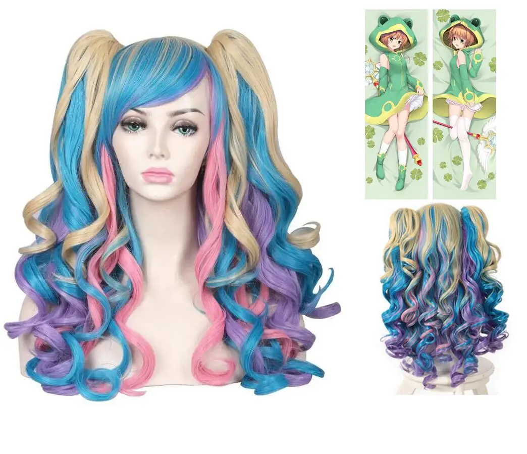 

Harajuku Ponytail Heat Resistant Fiber Cosplay Wig for Women Long Multi-color Wavy Anime Party Hair Wig Pillow Case Pillow Cover