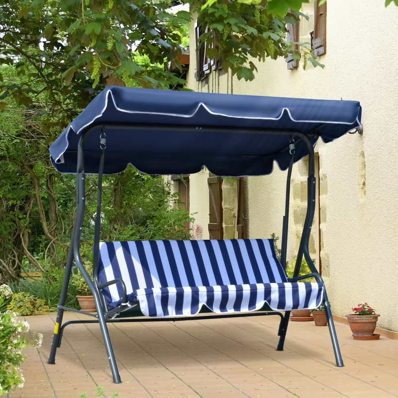 3 Person Patio Swing Chair Outdoor Canopy Swing Bench with Adjustable Shade Cushion and Durable Steel Frame Dark Blue Green AliExpress