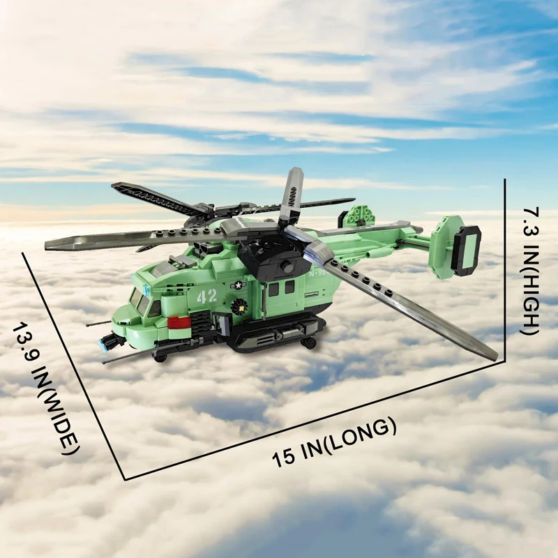 

Military Twin-Rotor Helicopter Building Block Aircraft Airplane Brick Model WW2 Weapon Soldier Toys For Boy Birthday Gift MOC