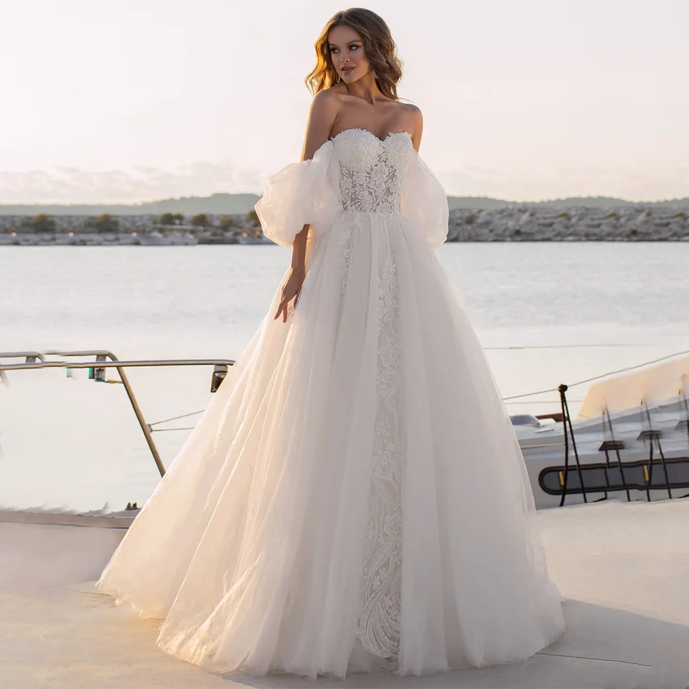 

LoveDress Sweetheart Wedding Dresses Puff Sleeve Lace Up Appliques Boho A-Line Bride Gown Backless Floor-Length Vestido De Noiva