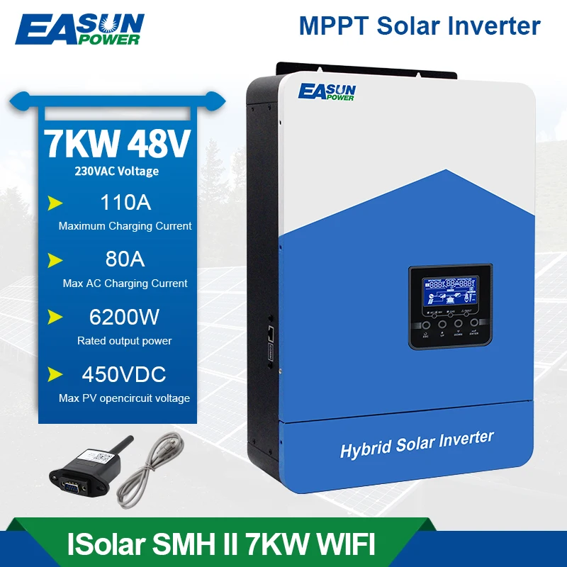 Inverter Solare Ibrido Easun 7000Va 7Kva 48V Mppt Inverter A Onda Sinusoidale Pura Inverter Ibrido Fotovoltaico 230Vac Pv 450V 110A