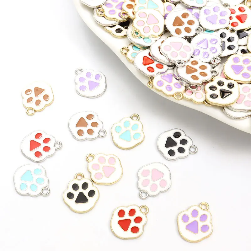 

15pcs Cartoon Dog Cat Paws Enamel Charms Colorful Animals Footprints Alloys Drip Oil Pendants For Making DIY Jewelry Accessories