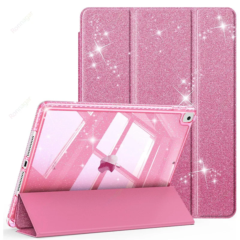 Glitter iPad Case with Pencil Holder & Hard Shell Back