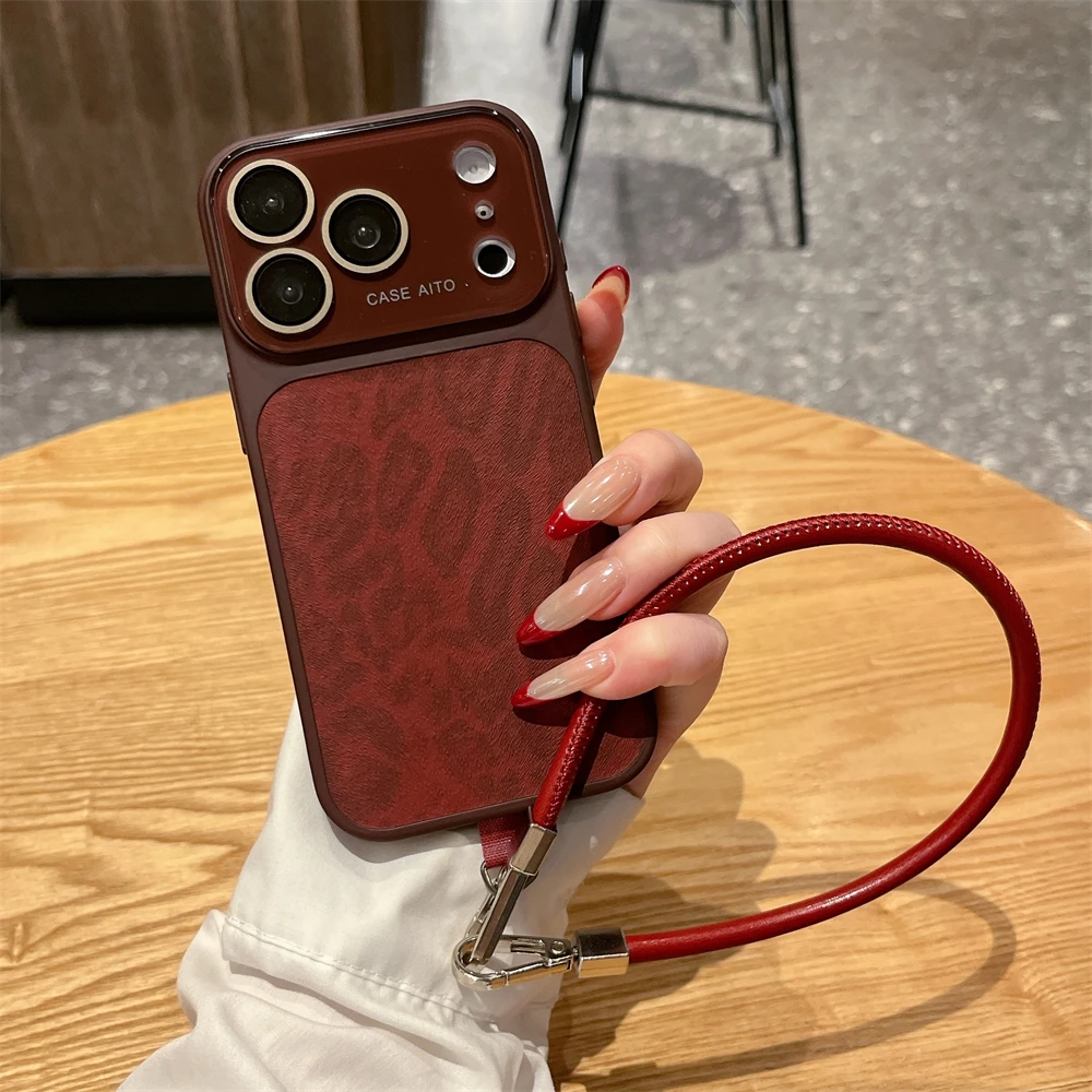 Luxury Wine Red Case with Lanyard Strap and Full Lens Protection