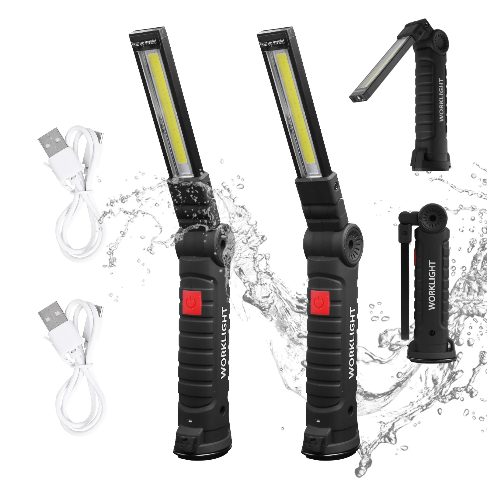 Rechargeable Camping LED Flashlight Work Light with Magnet and Hook IP64 Waterproof 3Mode Lighting Modes Suitable for Night Work