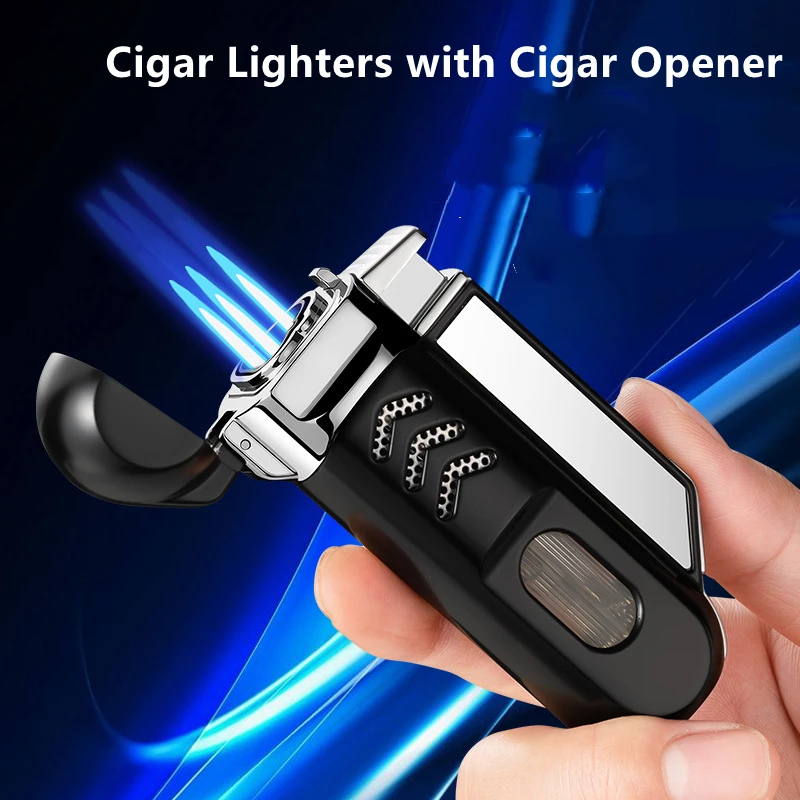 

New Windproof 3 Jet Cigar Pipe Gas Lighters Metal Torch Turbo Butane Cigarettes Lighter Cigar Punch Spray Gun Gadgets Men Gift