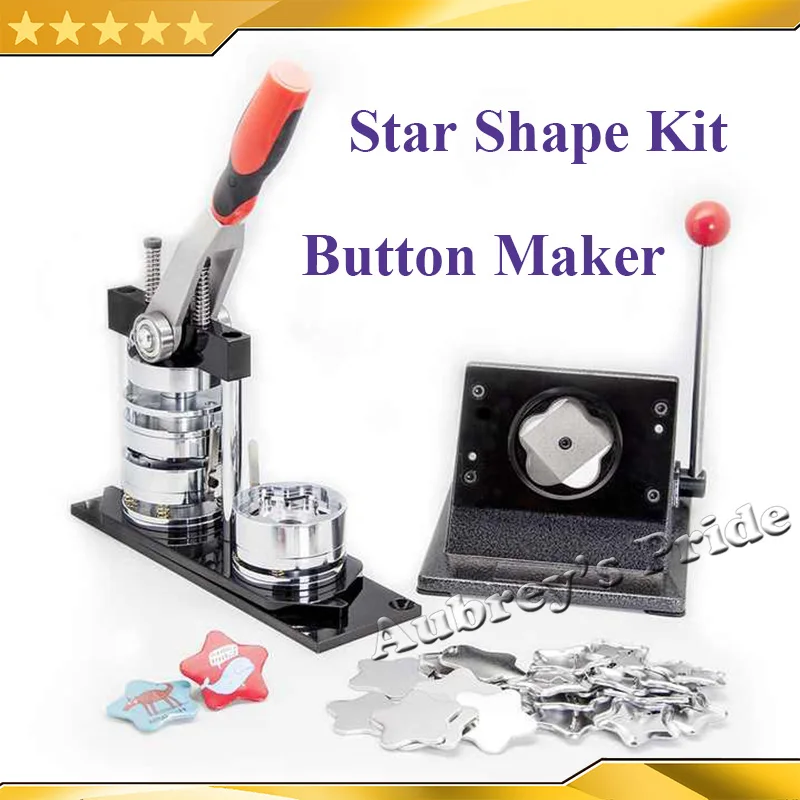 N3 Star Shape 56x54mm Badge Button Maker Machine +100 Sets Metal Pinback Supplies + Mould + Stand Cutter