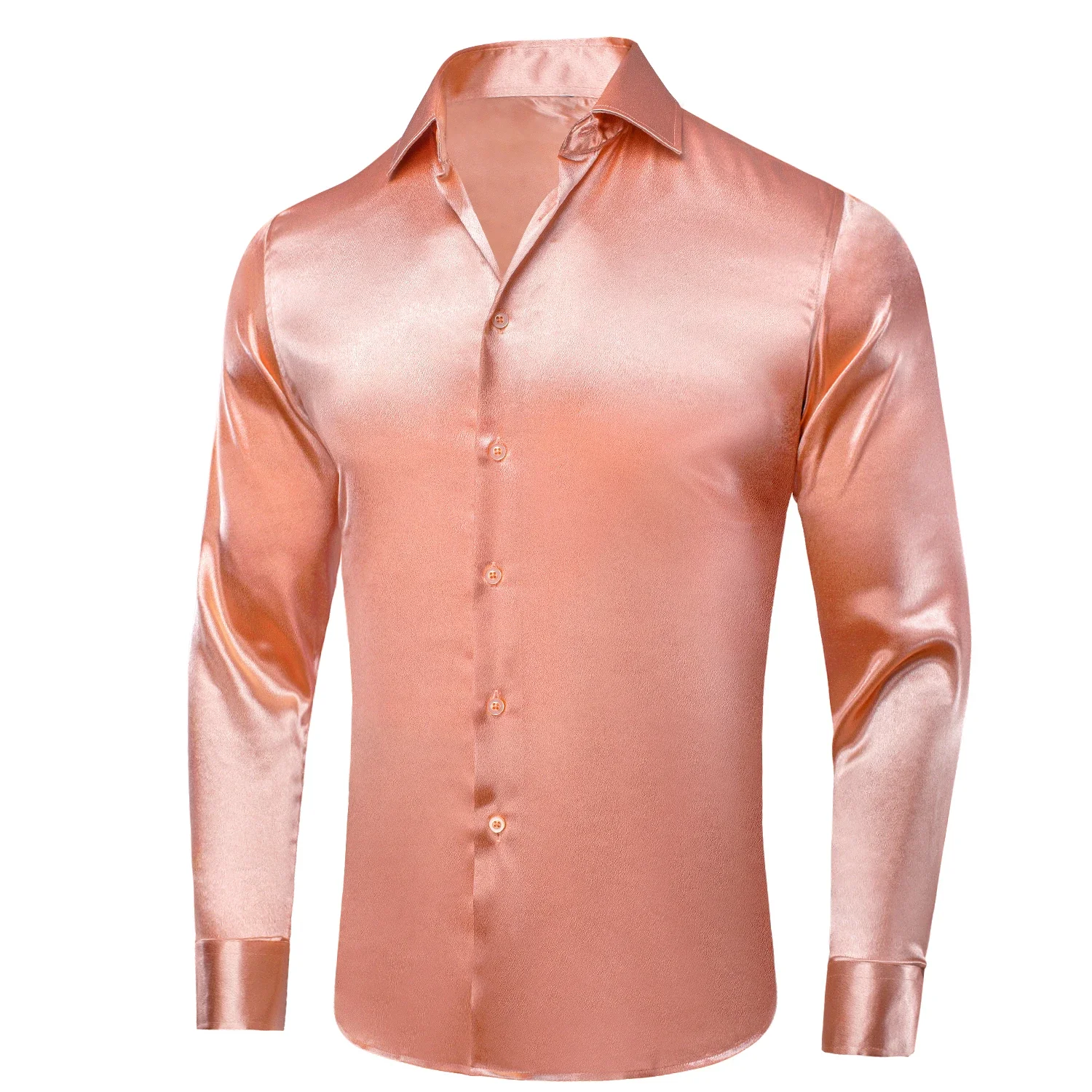 

Hi-Tie Plain Satin Silk Mens Dress Shirts Long Sleeve Suit Shirt Casual Formal Blouse Pure Solid Rose Gold Peach Pink Mint White