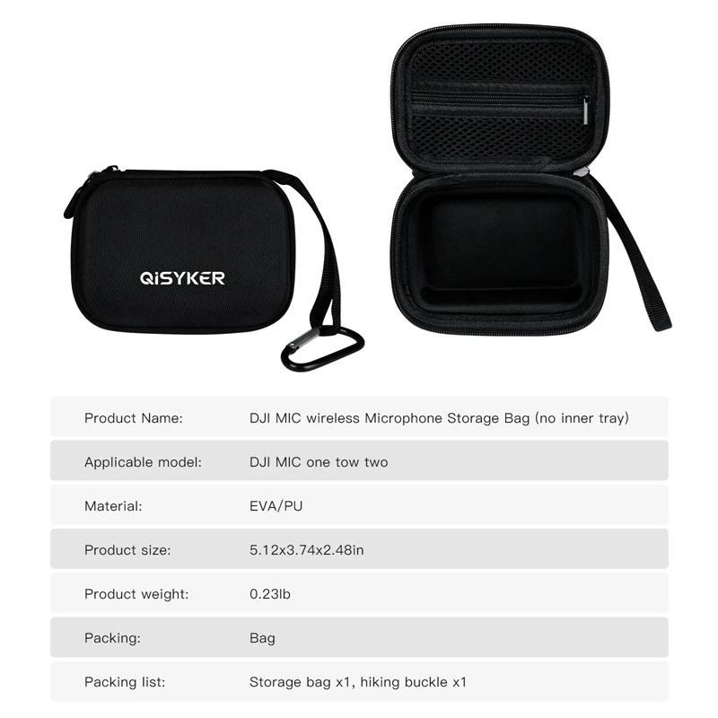 Aoyygg Travel Case voor DJI Mic 2 Draadloze Microfoon Volledig Beschermd Cover Opslag Draagtas Beschermhoes Microfoon Cover met een Sleutelhanger Haak, Zwart, geval