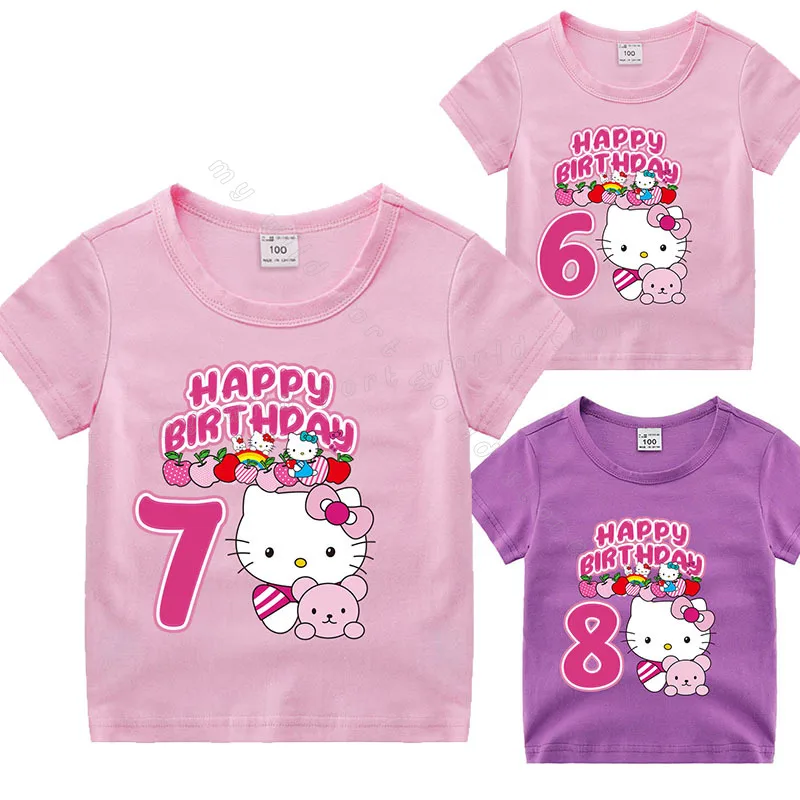 HelloKittyBabyGirlClothesBirthdayNumberChildrenSummerCottonT