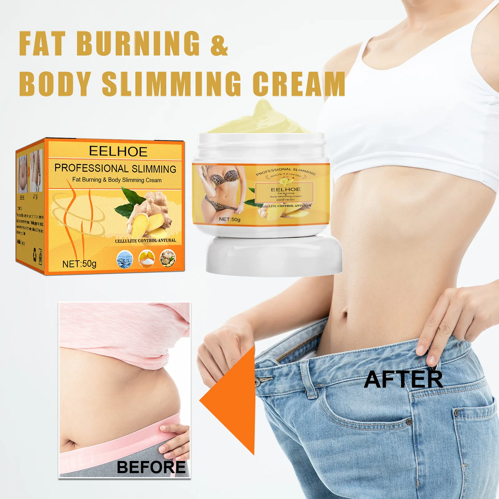 

Ginger Fat Burning Cream Anti-cellulite Full Body Slimming Weight Loss Massaging Cream Leg Body Waist Effective Reduce Cream