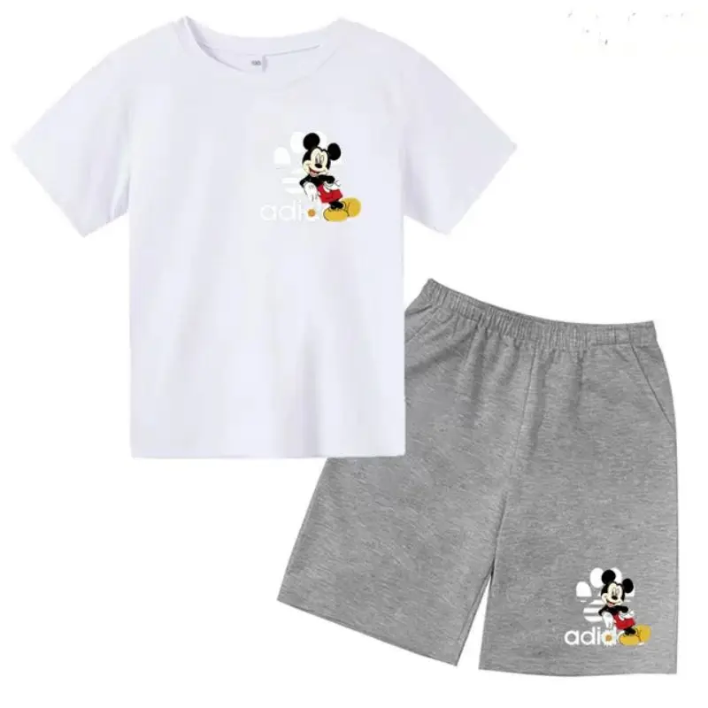 thumbnail image 1 of Camiseta y pantalones cortos con estampado de Mickey Mouse de verano para niños y adolescentes, traje de 2 piezas, ropa deportiva informal para niños y niñas, conjunto de moda Sunshine, 1 of 5