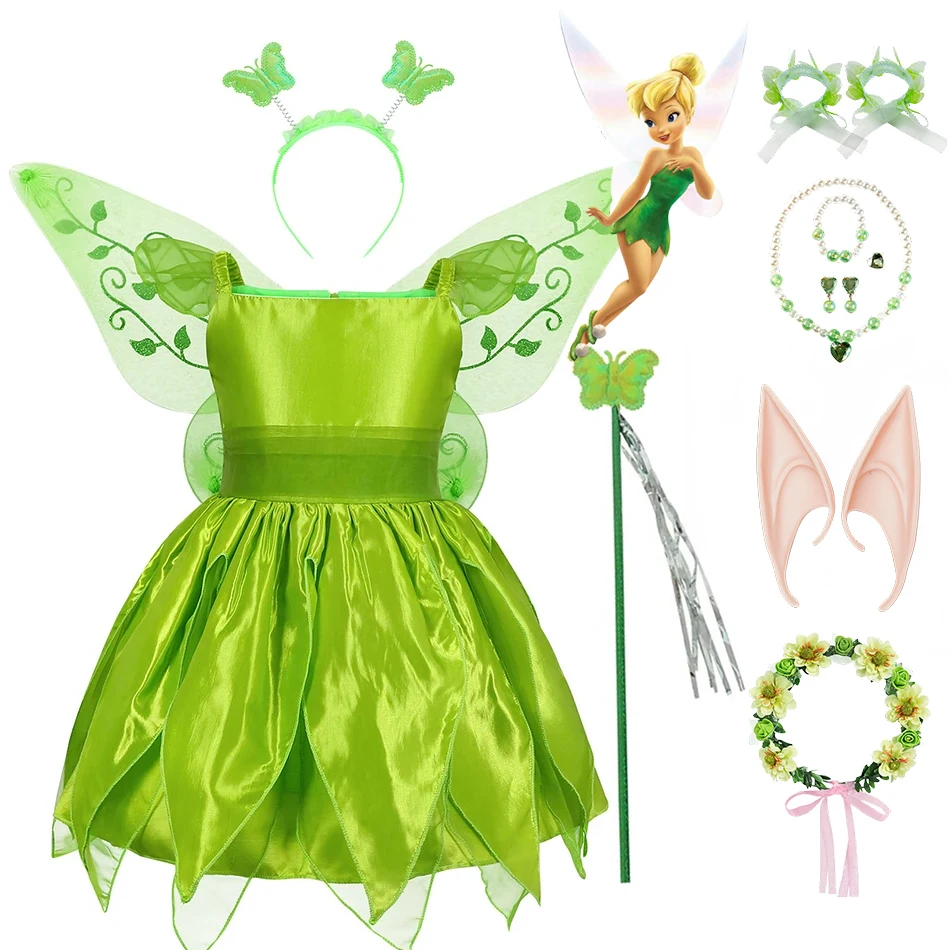 

Girls Flower Fairy Dress Up Kids Princess Dress with Wings Halloween Princess Costume Elves Party Tinkerbell Tinker Bell Dress