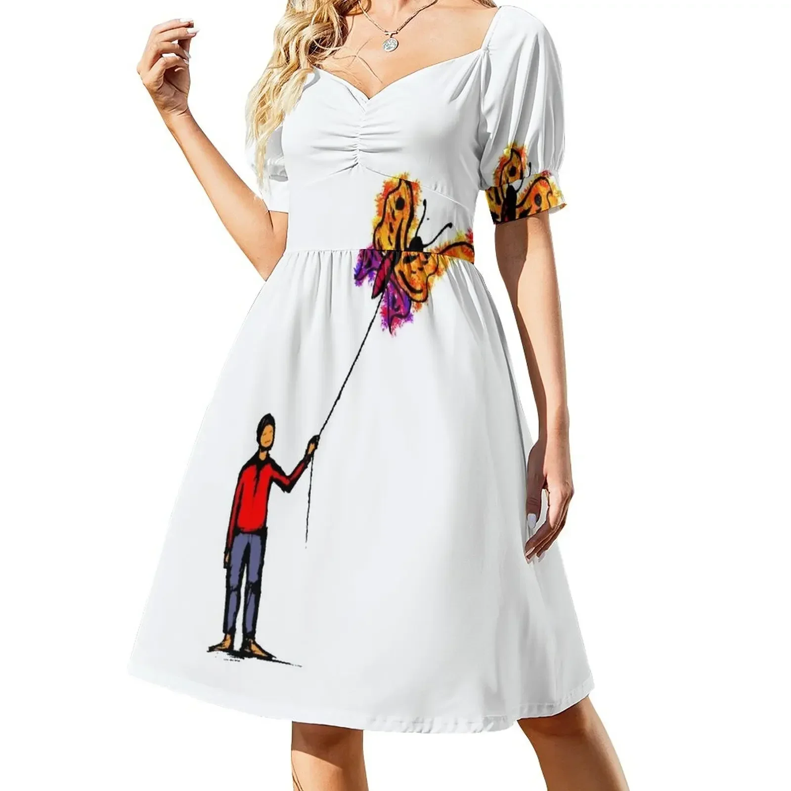 thumbnail image 1 of Vestido de manga corta Walk a butterfly, vestidos de verano para mujer, vestido de noche, 1 of 7