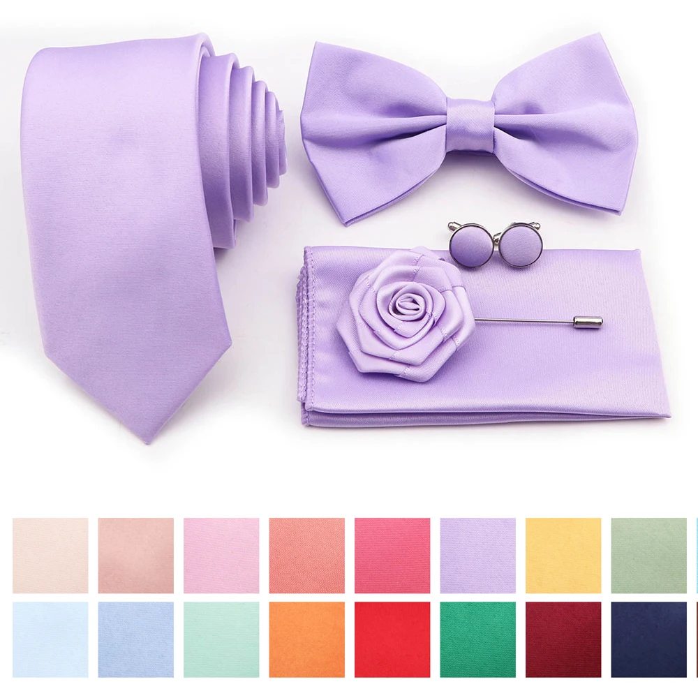

Hot Sale Purple Pink Sage Green Tie Set Polyester Necktie Bowtie Cufflink Brooch For Groom Suit Wedding Cravat Shirt Accessory