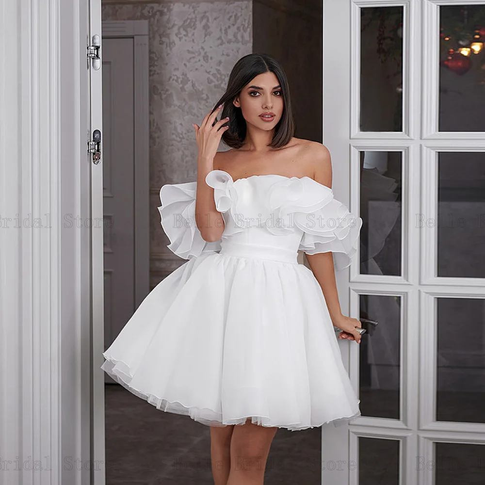 Short Beach Wedding Dress - Strapless Above Knee Bridal Gown With Backless  Design