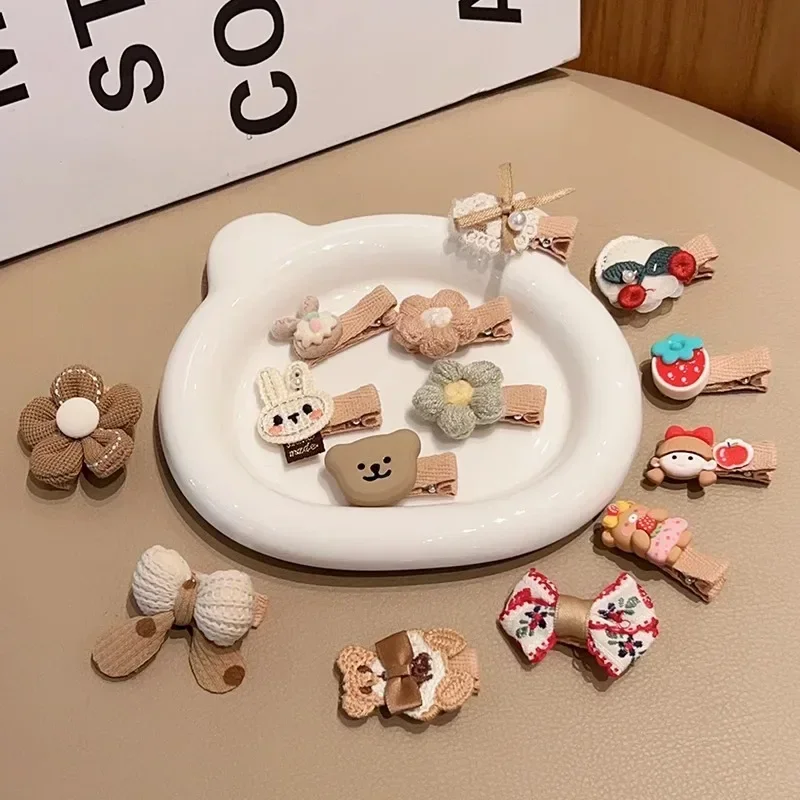 5pcs Korean Cute Hair Clip for Baby Girl Fashion Cartoon Bear Bowknot Hair Pin for Toddler Girl Milk Coffee Coloer Kids Headwear