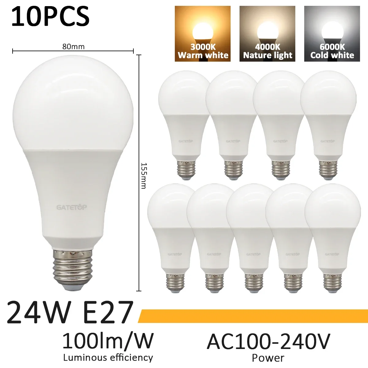 10pcs 24W E27