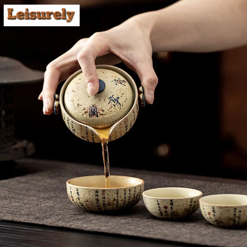 Orchid Pavilion Preface Firestone Red Travel Tea Set Kit Boutique 1 Pot 3 Cups Tea Brewing Organizer Portable Camping Tote Bag