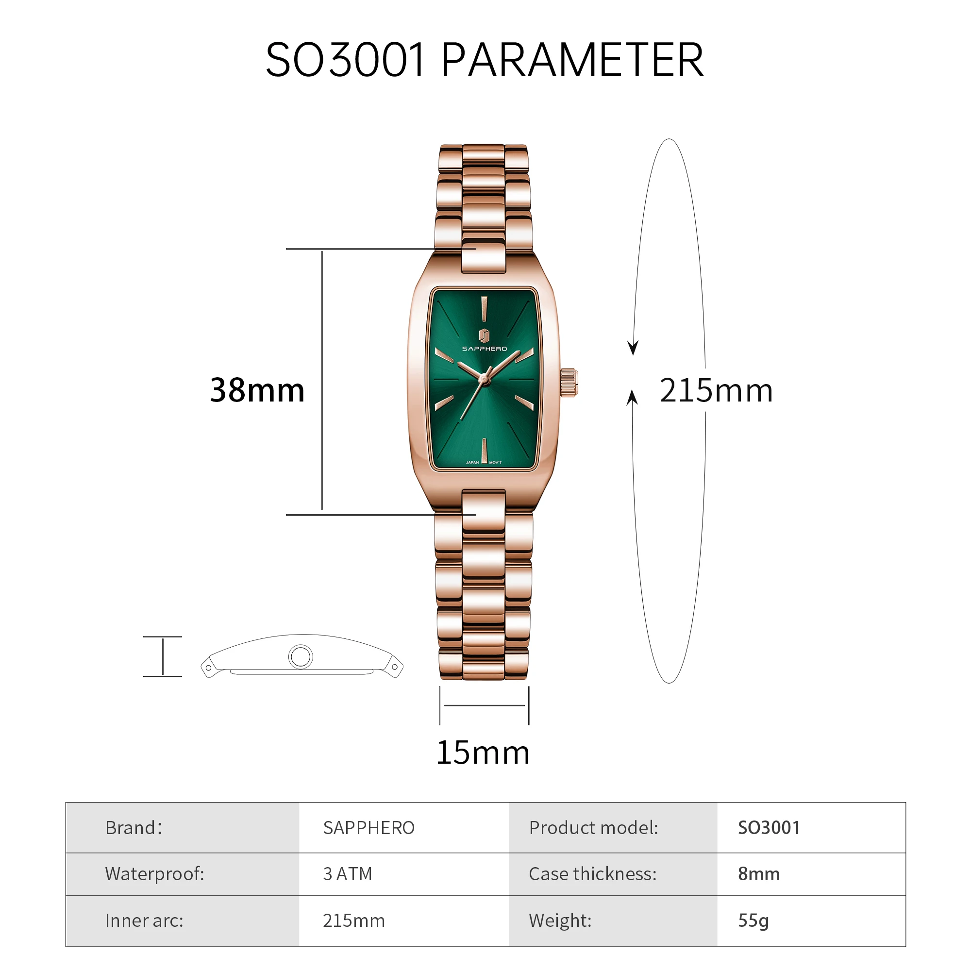 SAPPHERO Fashion Women Quartz Watch Ultra Thin Stainless Steel Strap Seiko Movement Pretty Packaging Gift Wrist Watch 5