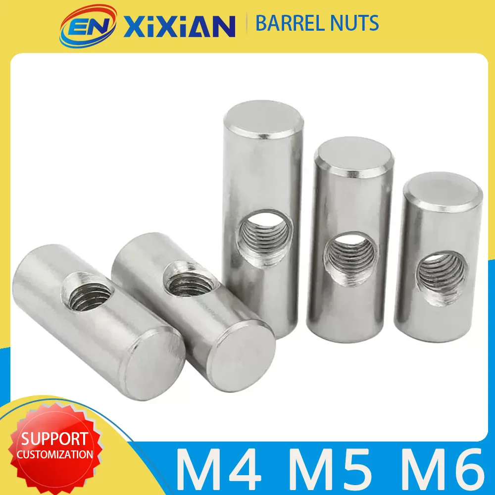 M4 M5 M6 Barrel Nut Bolts 304 Stainless Steel Cylindrical Pin Dowel Thread Cross Hole Hammer