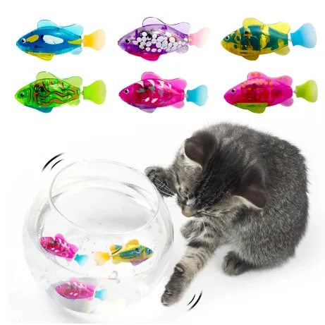 Brinquedo elétrico interativo de peixes para gatos e cães, Brinquedo aquático para brincadeiras internas, Robô de natação com luz LED, Pet Toys