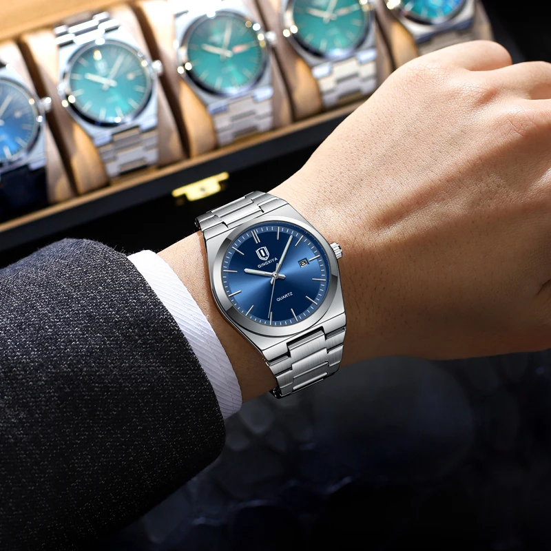 QINGXIYA New Classic Fashion Men's Watches Fine Steel Original Quartz Watch for Man Luminous Date Waterproof Wristwatch Male 6