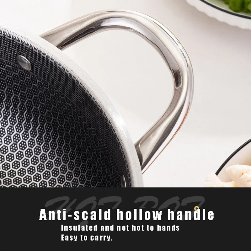 High Quality 410 Stainless Steel Frying Pan Food Grade Honeycomb Nonstick Wok With Double Ears Home induction cooker frying pan