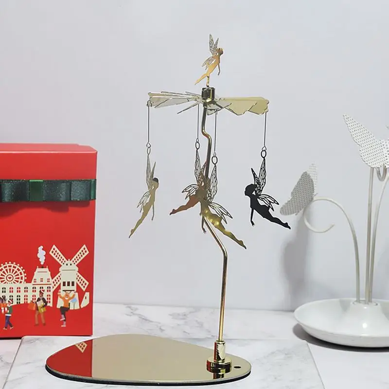 Candle Holders Candlestick Rotating Spin Carousel Tea Light Candle Holder Aromatherapy Wind Chime Candle Holder Wedding Home Decoration