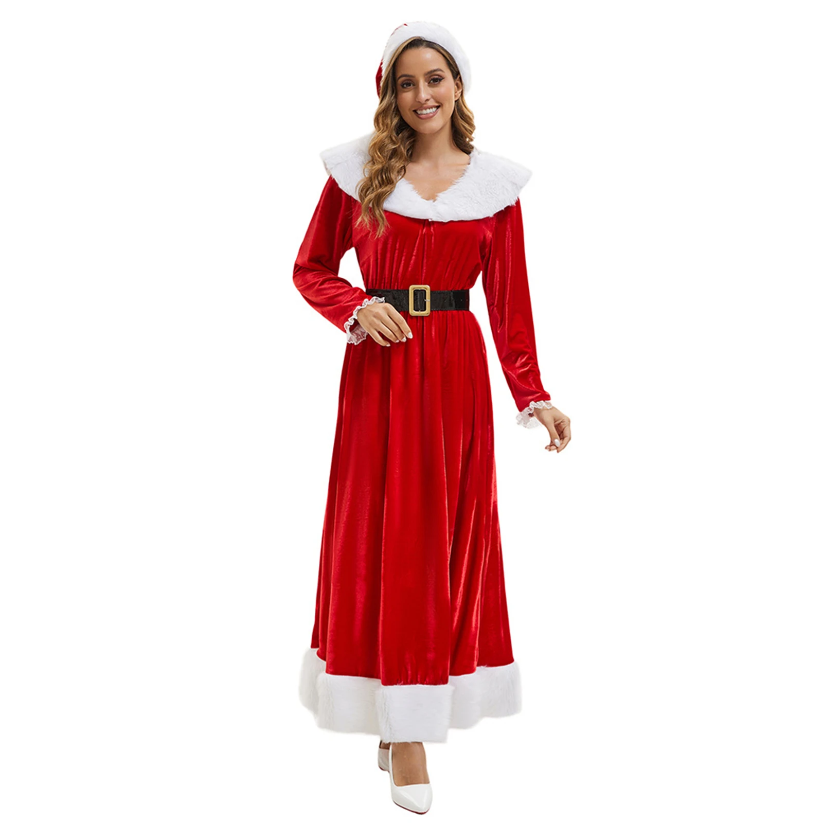 Robe Mère Noël Vintage Manches Longues avec Bonnet – photo 6