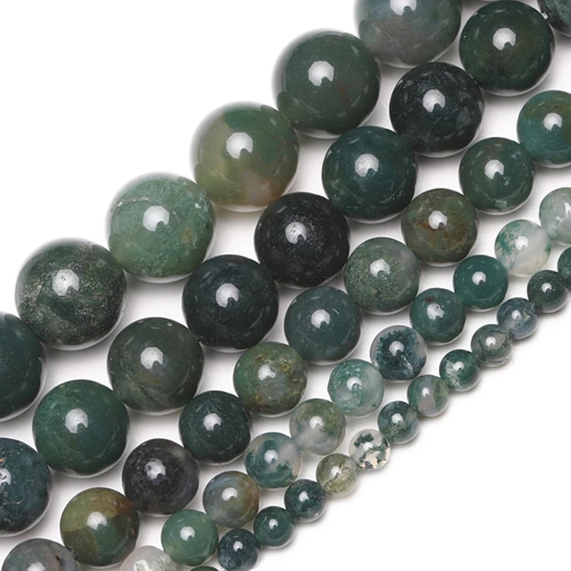 

Wholesale Natural Semi-Precious Stone Moss Agates Round Loose Beads 15'' Strand 4 6 8 10 12 MM For Jewelry Making DIY Bracelets