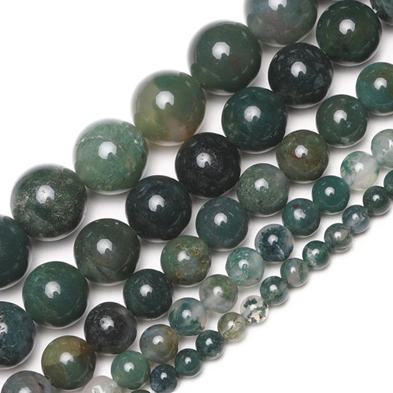 5 Strand Natural Moss Agate Bead Round 6mm 15" Jewelry Gemstone Loose Spacer DIY 