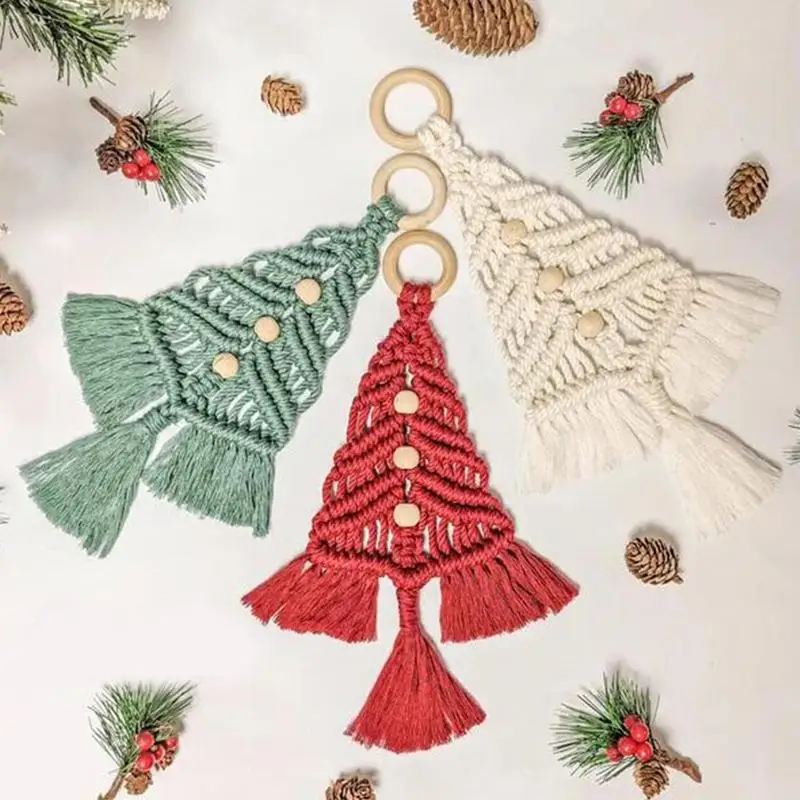 Macrame kit 3pcs Christmas Tree Macrame Kit Handmade Cotton Rope Twisted String DIY Material Cotton Thread