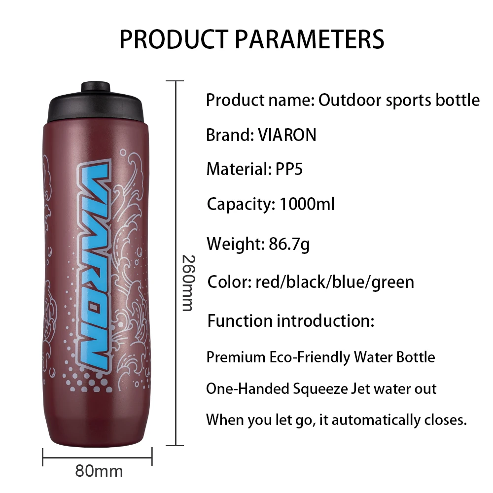 1000ml Bicycle Water Bottle Sports Fitness Riding Plastic 1PC