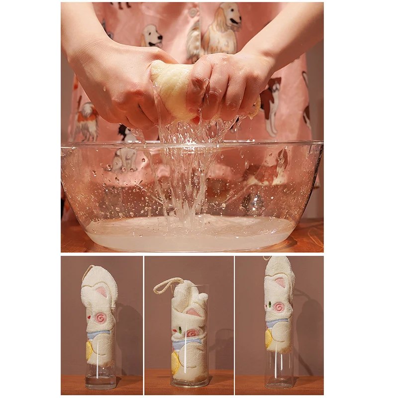 Description Picture 2 of itemCartoon Cat Hand Towel Kawaii Hand Wipe Cleaning Cloth for Kitchen Bathroom Hanging Towel Super Absorbent Handkerchief Clean Rag